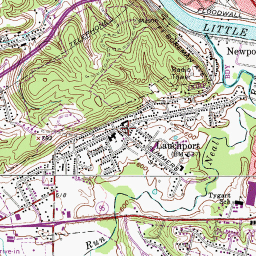 Topographic Map of Lauchport Baptist Church, WV