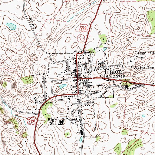 Topographic Map of Union Historic District, WV