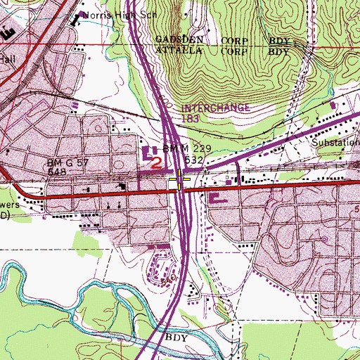 Topographic Map of Interchange 183, AL
