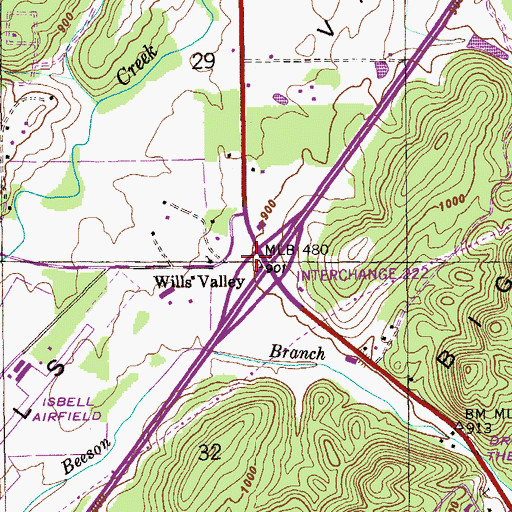 Topographic Map of Interchange 222, AL