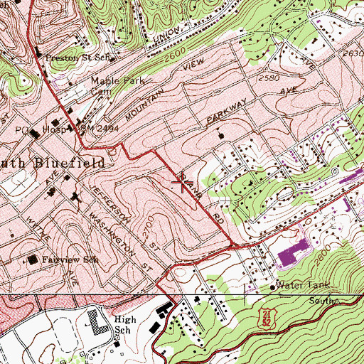Topographic Map of Bland Street Methodist Church, WV