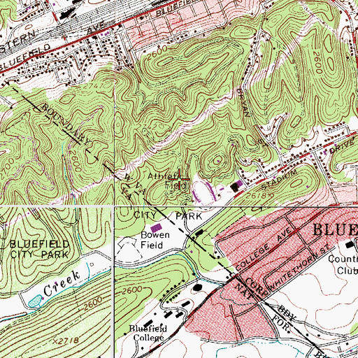 Topographic Map of Bluefield Middle School, WV