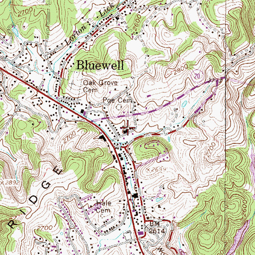 Topographic Map of Bluewell Elementary School, WV