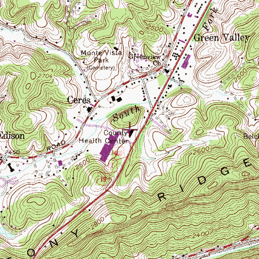 Topographic Map of Mercer County Health Center, WV
