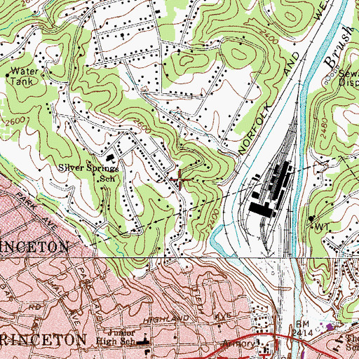 Topographic Map of Silver Springs Baptist Church, WV