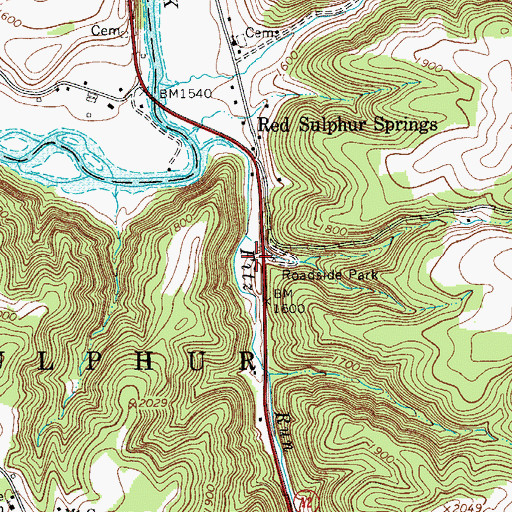 Topographic Map of Red Sulphur Spring, WV