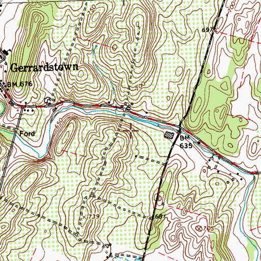 Topographic Map of Peerless Orchard Farm Spring, WV