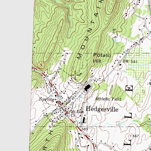Topographic Map of Town Spring, WV