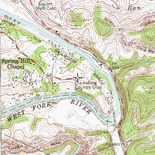 Topographic Map of Clarksburg Country Club, WV