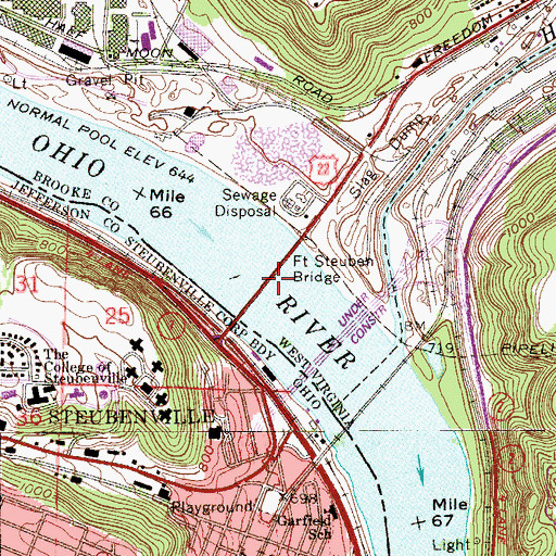 Topographic Map of Fort Steuben Bridge, WV