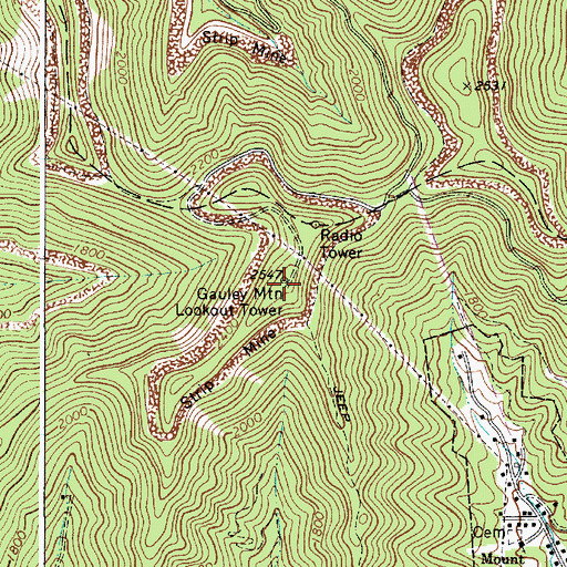 Topographic Map of Gauley Mountain Lookout Tower, WV