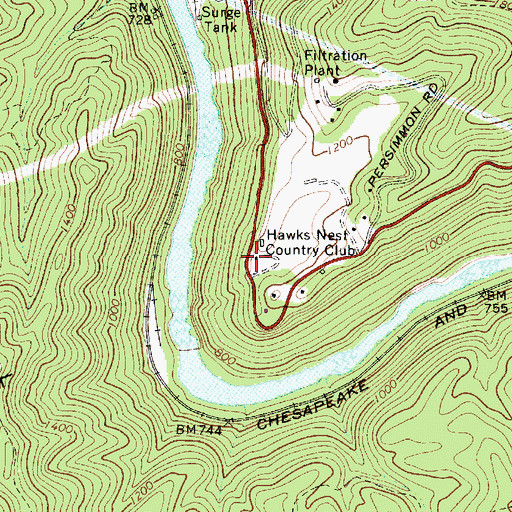 Topographic Map of Hawks Nest Country Club, WV