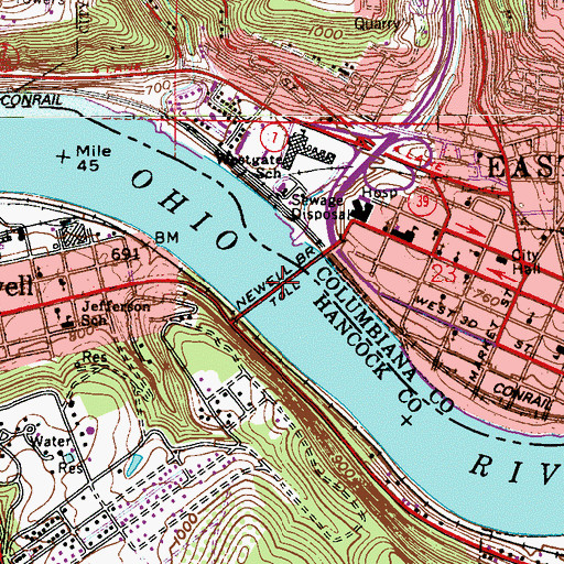 Topographic Map of Newell Bridge, WV