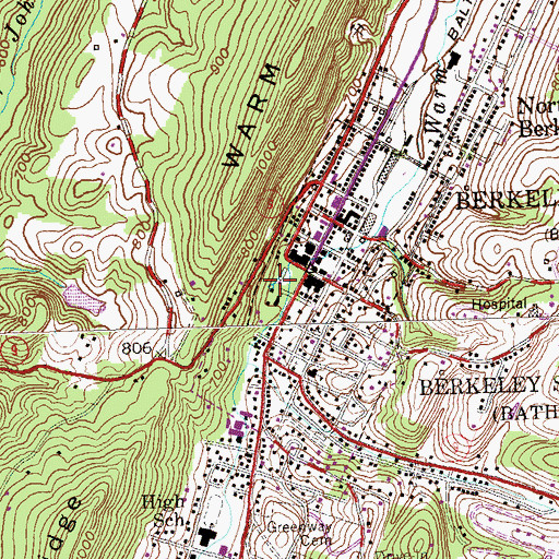 Topographic Map of Berkeley Springs State Park, WV
