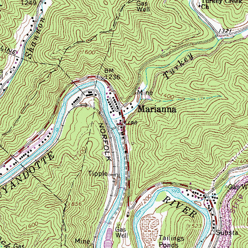 Topographic Map of Marianna, WV