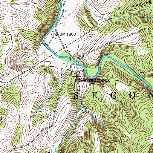Topographic Map of Second Creek High School (historical), WV