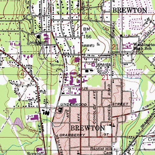 Topographic Map of Brewton Heights Shopping Center, AL