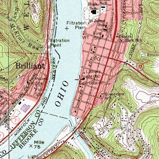 Topographic Map of Wellsburg Wharf, WV