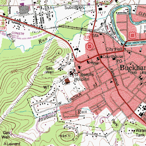 Topographic Map of Saint Josephs Hospital of Buckhannon, WV