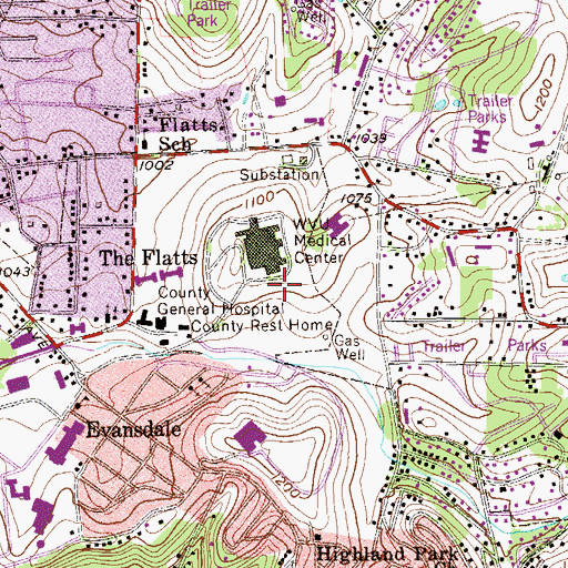 Topographic Map of Ruby Memorial Hospital, WV