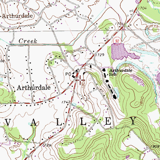 Topographic Map of Arthurdale Post Office, WV
