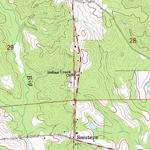 Topographic Map of Indian Creek Baptist Church, AL