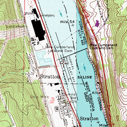 Topographic Map of New Cumberland Locks and Dam, WV