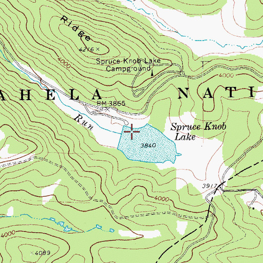 Topographic Map of Spruce Knob Lake Dam, WV