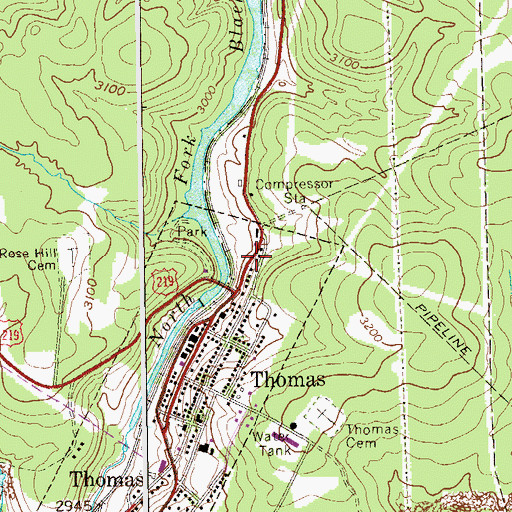 Topographic Map of City of Thomas Dam, WV