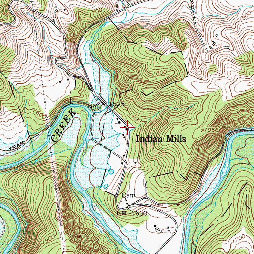 Topographic Map of Indian Mills Post Office, WV