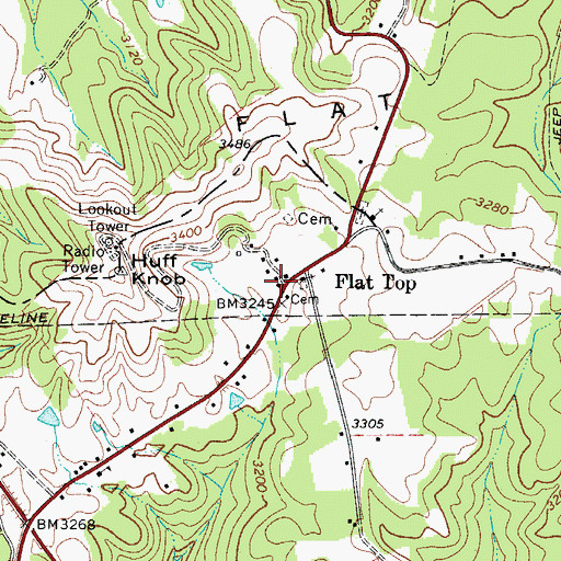 Topographic Map of Flat Top Post Office, WV