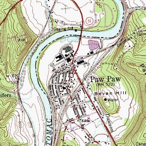 Topographic Map of Paw Paw Post Office, WV