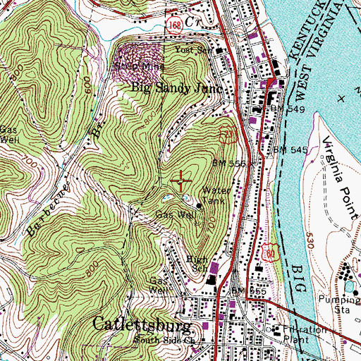 Topographic Map of WTCR-AM (Kenova), WV