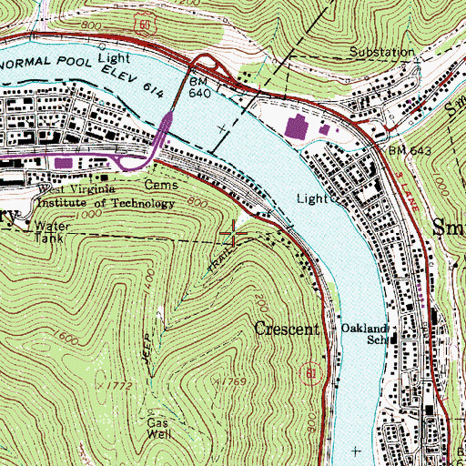 Topographic Map of WMON-AM (Montgomery), WV