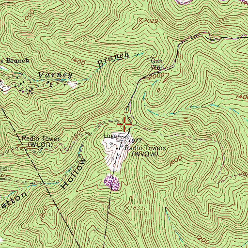 Topographic Map of WVOW-FM (Logan), WV