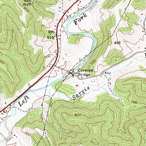Topographic Map of Sarvis Fork Covered Bridge, WV