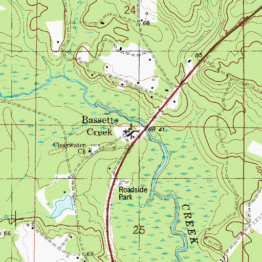 Topographic Map of Bassetts Creek, AL