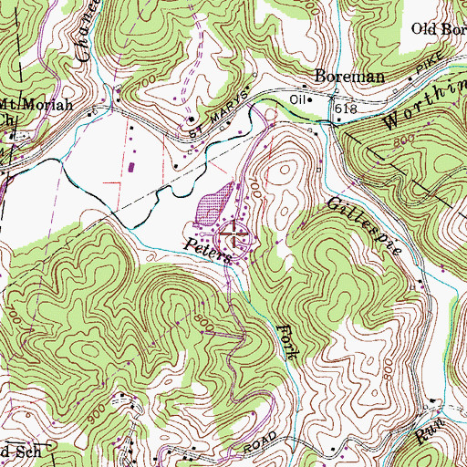 Topographic Map of Mustang Acres, WV
