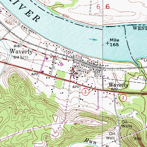 Topographic Map of Waverly Post Office, WV