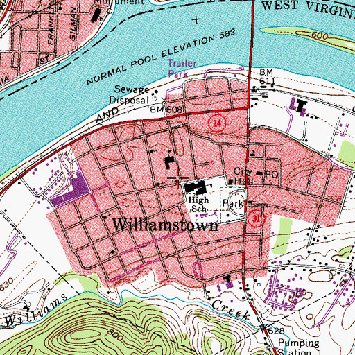 Topographic Map of Williamstown United Methodist Church, WV