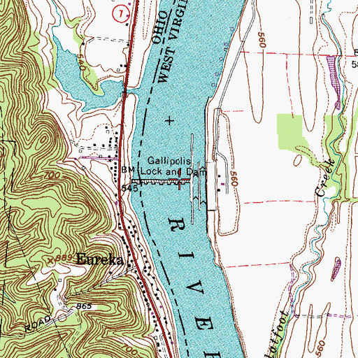 Topographic Map of Gallipolis Lock and Dam, WV