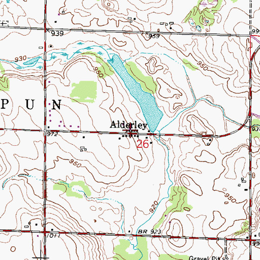 Topographic Map of Alderley, WI
