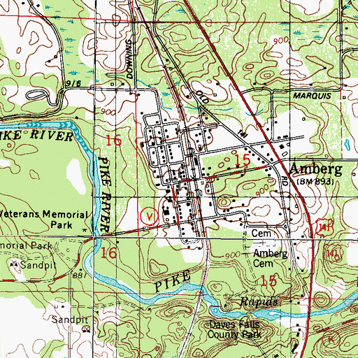 Topographic Map of Amberg, WI