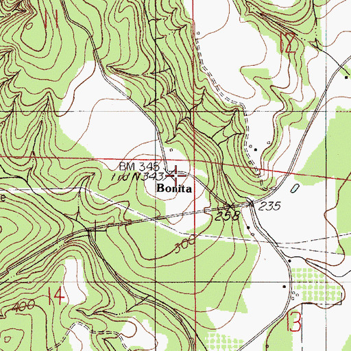 Topographic Map of Bonita, AL