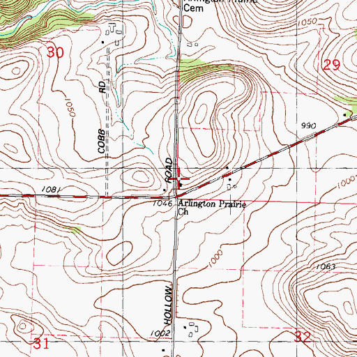 Topographic Map of Arlington Prairie Church, WI