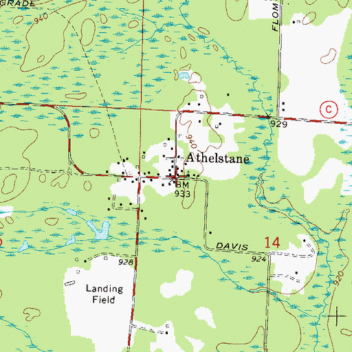 Topographic Map of Athelstane, WI
