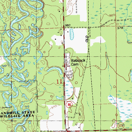 Topographic Map of Babcock Cemetery, WI