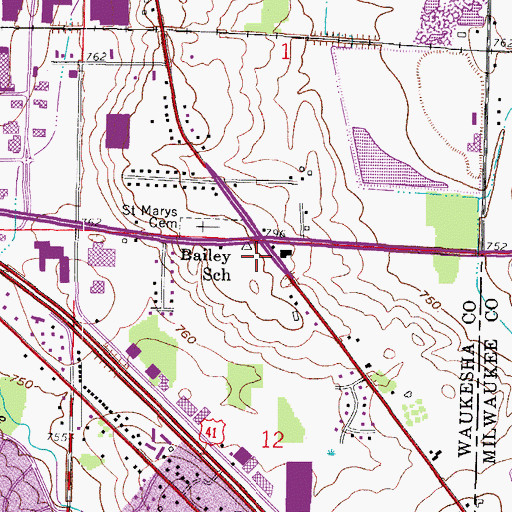Topographic Map of Bailey School (historical), WI