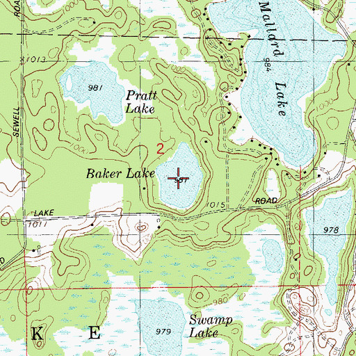 Topographic Map of Baker Lake, WI