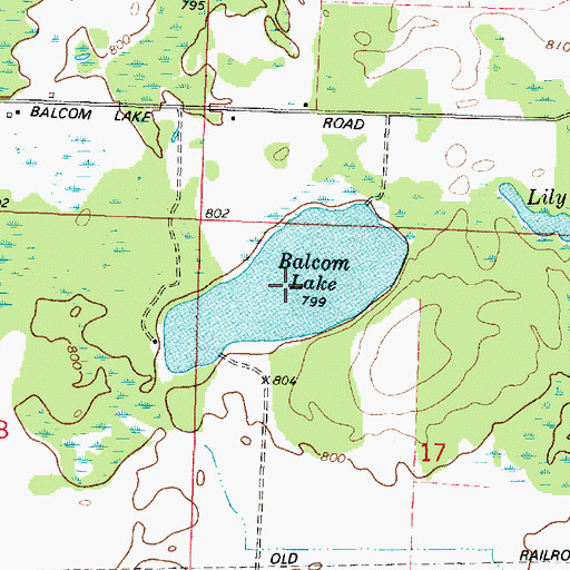 Topographic Map of Balcom Lake, WI